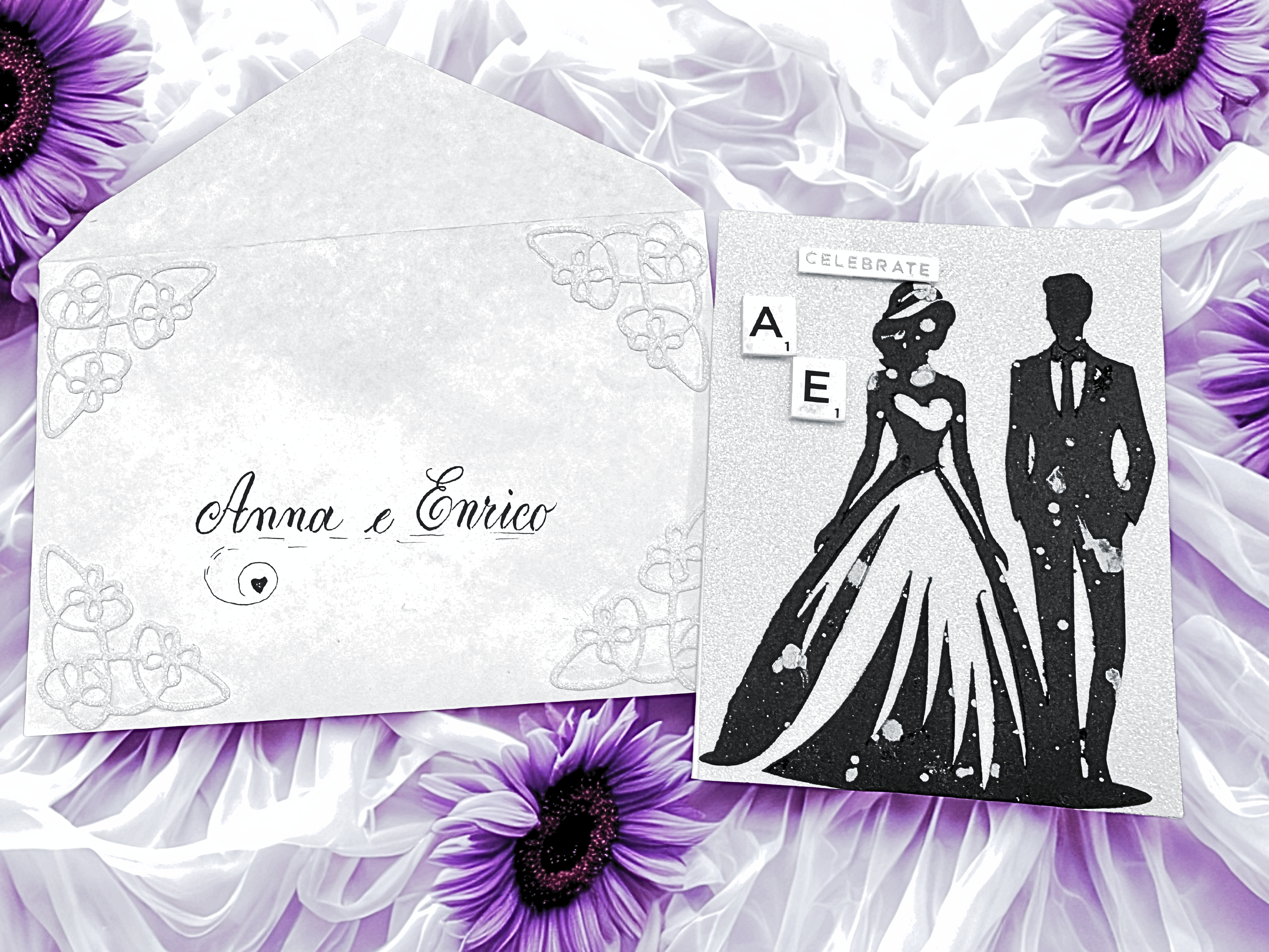 Wedding Best Wishes and envelope with Calligraphy names.